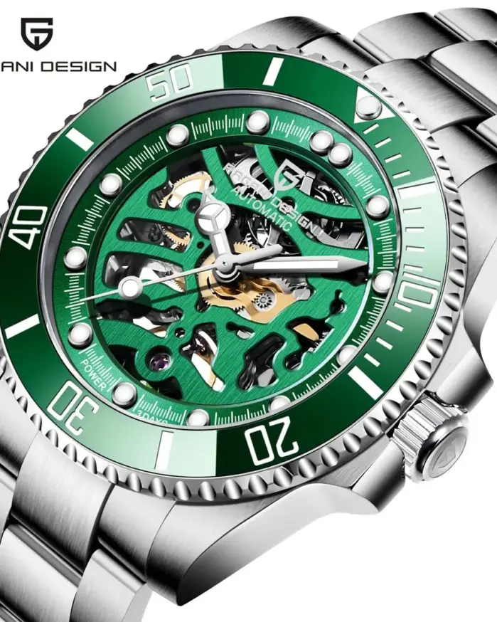 Reloj mecánico automático PAGANI DESIGN para hombre, esfera hueca con diseño de esqueleto, luminoso, resistente al agua hasta 100m, cristal de zafiro. 1