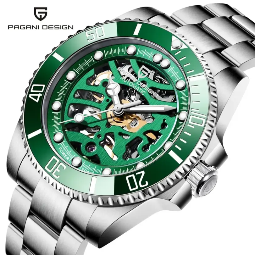 Reloj mecánico automático PAGANI DESIGN para hombre, esfera hueca con diseño de esqueleto, luminoso, resistente al agua hasta 100m, cristal de zafiro. 1