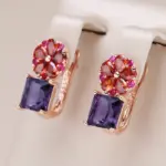 Pendientes Kinel cuadrados de circonita Natural púrpura para mujer, joyería de flores de Color oro rosa 585 1