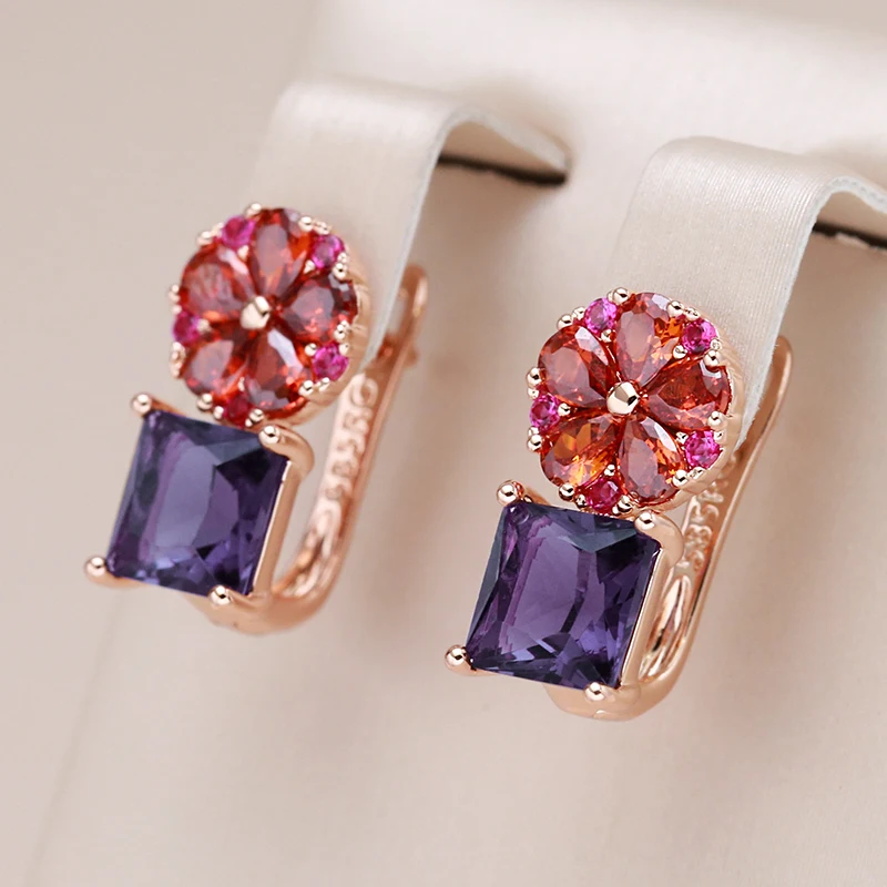 Pendientes Kinel cuadrados de circonita Natural púrpura para mujer, joyería de flores de Color oro rosa 585 1 Pendientes Kinel cuadrados de circonita Natural púrpura para mujer, joyería de flores de Color oro rosa 585 1
