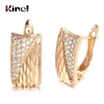 Kinel-pendientes cuadrados con patrón para mujer, aretes de circonita Natural de oro rosa 585, joyería de boda étnica para novia 1