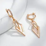 Kinel-pendientes de gota de rombos huecos brillantes para mujer, circonita Natural inusual, Color oro rosa 585, joyería étnica fina diaria 4