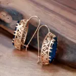 Conjunto de collar y pendientes de oro rosa para novia, juego de anillos, rombo verde, circonita Natural, flor hueca, Vintage, 585 5