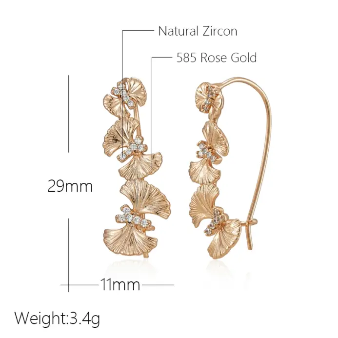 Kienl-pendientes largos de gota con flor de cristal Vintage para mujer, Color oro rosa 585, accesorios de circón Natural brillante, joyería fina diaria 2