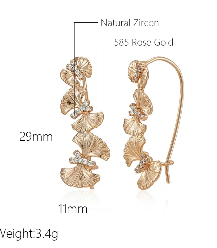 Kienl-pendientes largos de gota con flor de cristal Vintage para mujer, Color oro rosa 585, accesorios de circón Natural brillante, joyería fina diaria 2