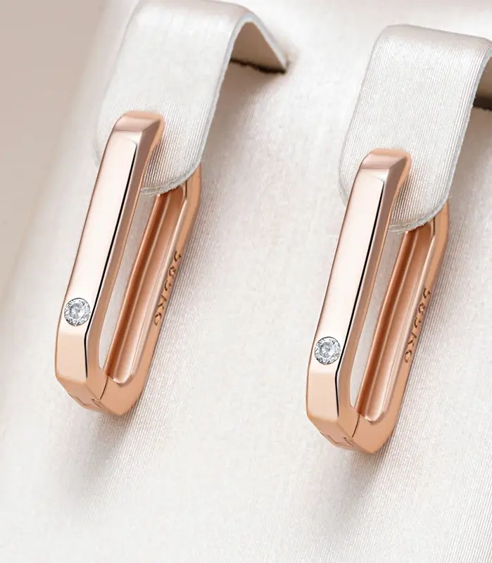Kinel, moda novedosa, pendientes de aro cuadrados de oro rosa 585 brillantes para mujer, accesorios de circón Natural, joyería fina diaria de alta calidad 1