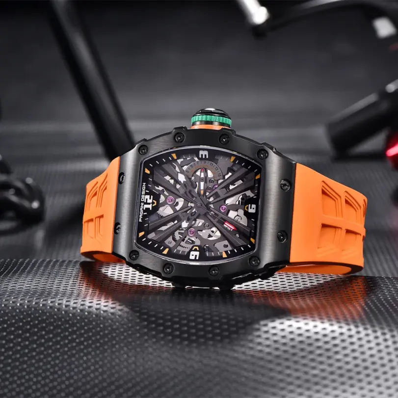 PAGANI DESIGN PD1738 relojes de cuarzo para hombre 42MM VH65 caja negra zafiro acero inoxidable 50M reloj de pulsera resistente al agua para hombre 5