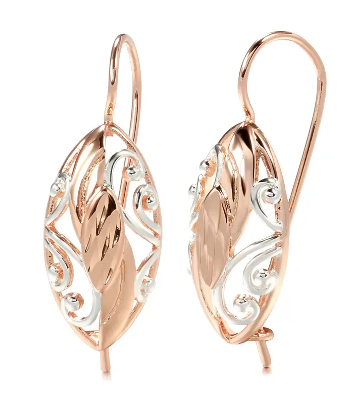 Kinel-pendientes étnicos de oro rosa 585 para mujer, aretes con flor hueca Simple, joyería Vintage para boda 1
