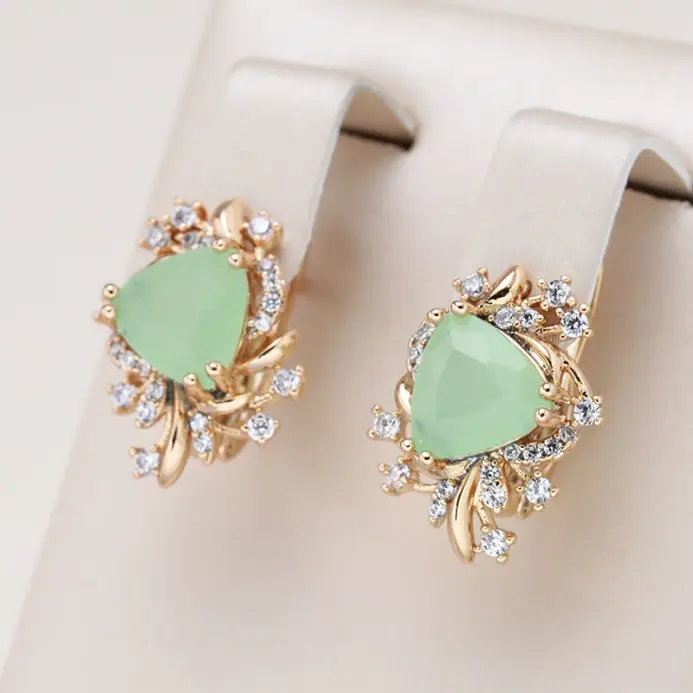 Kinel nueva tendencia pendientes de flores de cristal para mujer 585 Color oro rosa verde pendientes colgantes de circón Natural joyería fina para uso diario 1