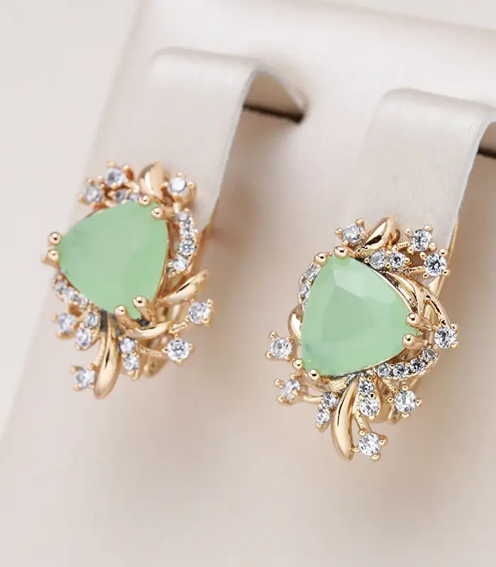 Kinel nueva tendencia pendientes de flores de cristal para mujer 585 Color oro rosa verde pendientes colgantes de circón Natural joyería fina para uso diario 1
