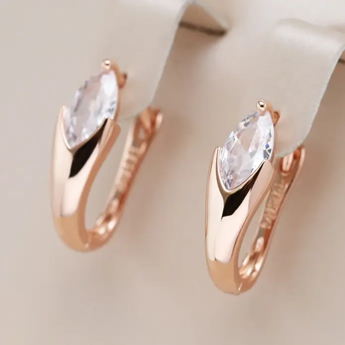 Kinel-pendientes colgantes de circonita Natural brillante para mujer, accesorios de boda Vintage para novia, Color oro rosa 585, joyería fina diaria 1