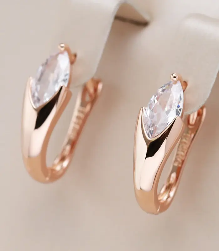 Kinel-pendientes colgantes de circonita Natural brillante para mujer, accesorios de boda Vintage para novia, Color oro rosa 585, joyería fina diaria 1