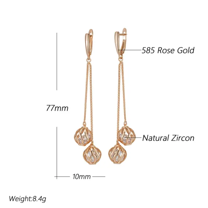Kinel-pendientes largos con borlas para mujer, aretes colgantes a la moda, Color oro rosa 585, circonita Natural, joyería fina para uso diario, regalo de cristal 2