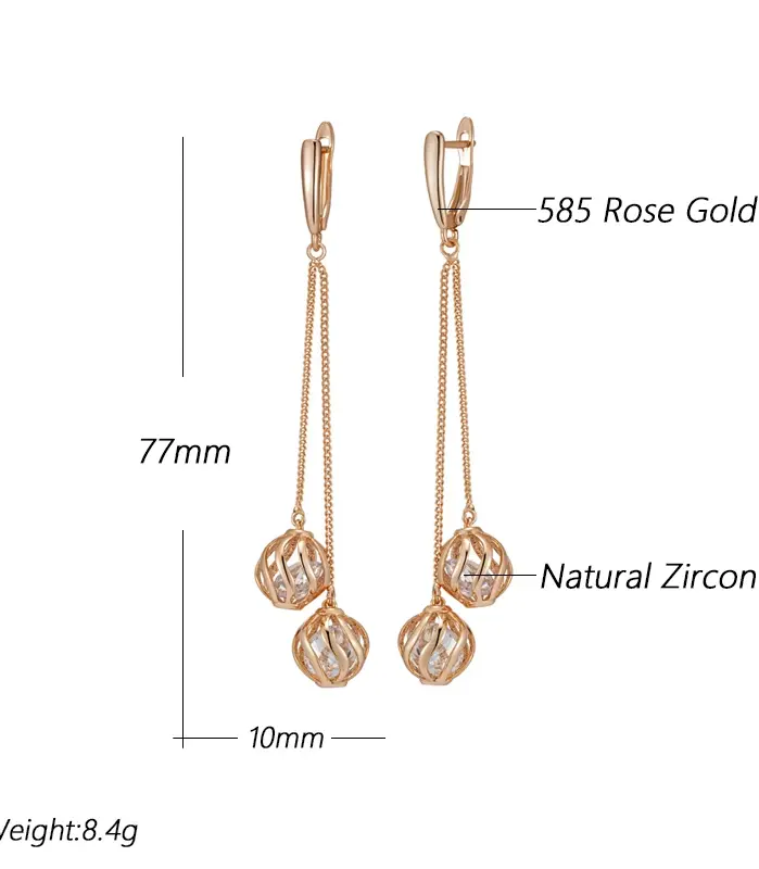 Kinel-pendientes largos con borlas para mujer, aretes colgantes a la moda, Color oro rosa 585, circonita Natural, joyería fina para uso diario, regalo de cristal 2