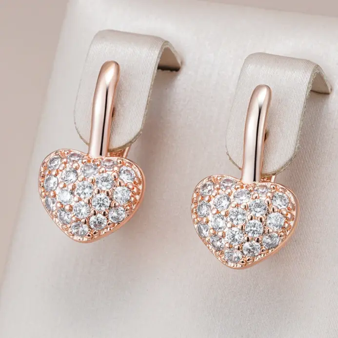 Pendientes Kinel Hot 585 de Color oro rosa con forma de corazón inglés para mujer, accesorios de circón Natural totalmente brillante, joyería de boda y San Valentín 1
