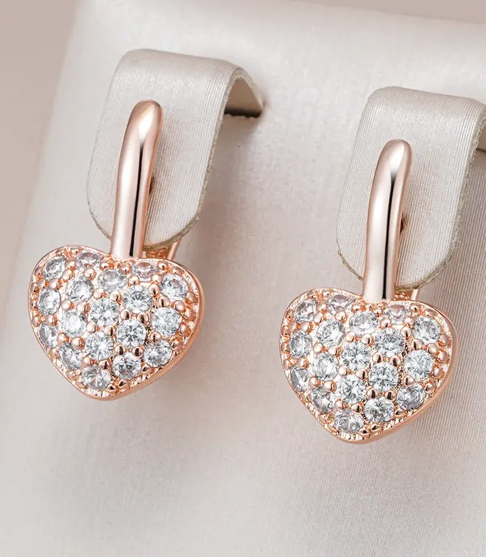 Pendientes Kinel Hot 585 de Color oro rosa con forma de corazón inglés para mujer, accesorios de circón Natural totalmente brillante, joyería de boda y San Valentín 1