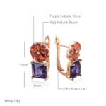 Pendientes Kinel cuadrados de circonita Natural púrpura para mujer, joyería de flores de Color oro rosa 585 2