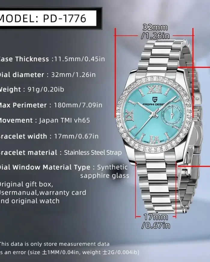 Reloj de pulsera PAGANI DESIGN de lujo de 32MM para mujer, reloj de cuarzo elegante japonés TMI Movt para mujer, reloj de zafiro resistente al agua a la moda 2