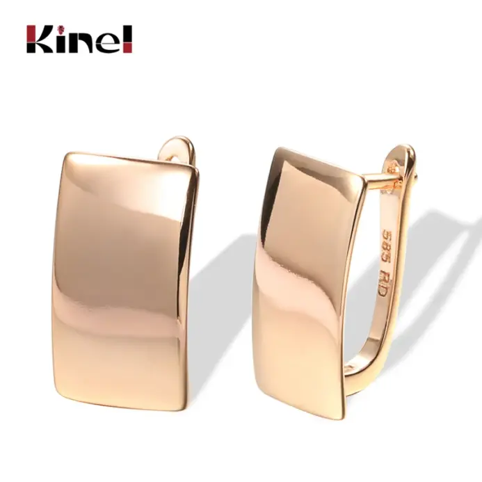 Kinel-pendientes colgantes brillantes para mujer, aretes cuadrados simples de oro rosa 585, joyería fina diaria de alta calidad 1