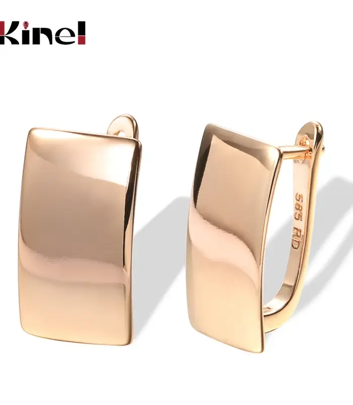 Kinel-pendientes colgantes brillantes para mujer, aretes cuadrados simples de oro rosa 585, joyería fina diaria de alta calidad 1