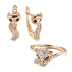 Conjunto de anillos y pendientes de zorro para mujer, moda 585, Color oro rosa, accesorios de circón Natural, conjuntos de joyería de animales para niños 7 Conjunto de anillos y pendientes de zorro para mujer, moda 585, Color oro rosa, accesorios de circón Natural, conjuntos de joyería de animales para niños 7
