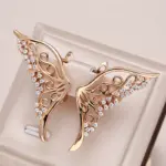 Kinel-pendientes de lujo de oro rosa 585, circonita Natural ostentosa, deslumbrante pendiente de mariposa hueca, regalo de joyería de boda 1