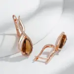 Kinel-pendientes ingleses de circonita Natural para mujer, color marrón claro, gotas de agua, Color oro rosa 585, joyería diaria de alta calidad 5