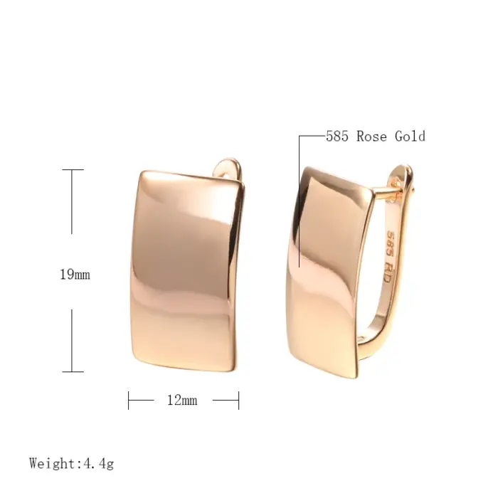 Kinel-pendientes colgantes brillantes para mujer, aretes cuadrados simples de oro rosa 585, joyería fina diaria de alta calidad 2