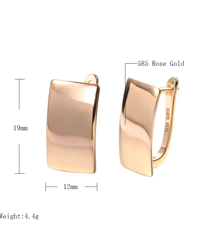 Kinel-pendientes colgantes brillantes para mujer, aretes cuadrados simples de oro rosa 585, joyería fina diaria de alta calidad 2