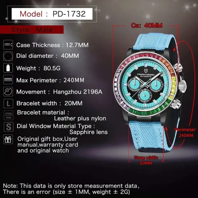 PAGANI DESIGN PD-1732 reloj mecánico automático 40MM V2 Rainbow Circle reloj de pulsera multifunción para hombre zafiro 100M resistente al agua 2