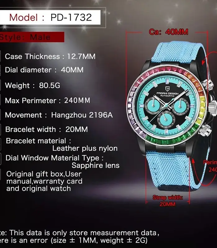 PAGANI DESIGN PD-1732 reloj mecánico automático 40MM V2 Rainbow Circle reloj de pulsera multifunción para hombre zafiro 100M resistente al agua 2