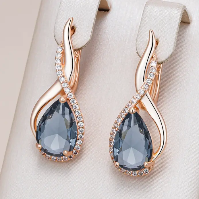 Pendientes colgantes Kinel de circonita Natural gris brillante para mujer, moda 585, Color oro rosa, joyería Vintage fina diaria de alta calidad 1