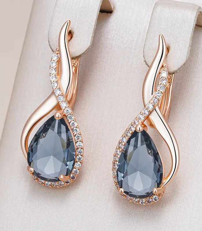 Pendientes colgantes Kinel de circonita Natural gris brillante para mujer, moda 585, Color oro rosa, joyería Vintage fina diaria de alta calidad 1