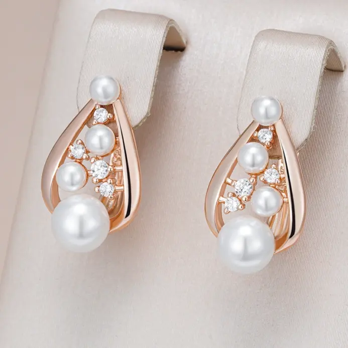 Pendientes Kinel únicos de perlas inglesas para mujer, moda 585, Color oro rosa, accesorios de boda para novia, joyería fina diaria, novedad de 2024 1