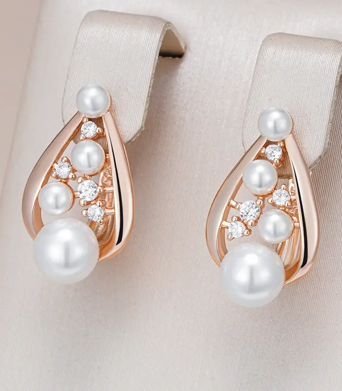 Pendientes Kinel únicos de perlas inglesas para mujer, moda 585, Color oro rosa, accesorios de boda para novia, joyería fina diaria, novedad de 2024 1