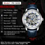 Marca PAGANI DESIGN, reloj dorado de cuero de moda para hombre, relojes mecánicos automáticos con esqueleto resistente al agua, caja Masculino 3