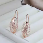 Kinel-pendientes étnicos de oro rosa 585 para mujer, aretes con flor hueca Simple, joyería Vintage para boda 5