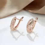 Kinel nuevos pendientes de novia de oro rosa 585, joyería étnica de moda diaria para boda, pendientes colgantes de flores huecas inusuales para mujer 3