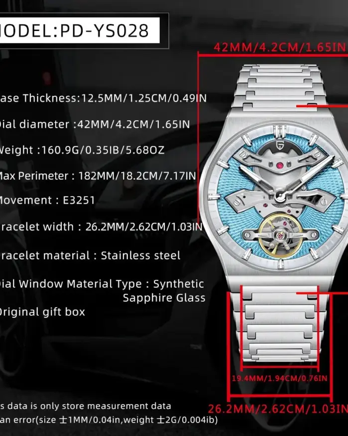 PAGANI DESIGN YS028 Tourbillon Reloj para hombre Reloj de pulsera mecánico hueco con cristal de zafiro Reloj automático resistente al agua de acero inoxidable 2