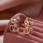 Kinel, nuevos pendientes de gato bonitos de oro rosa 585 para mujer, Micro incrustaciones de cera, pendiente de circón Natural, joyería de moda para fiesta de cumpleaños para niña 4