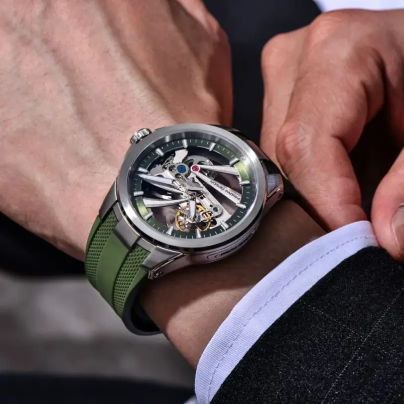 Reloj Mecánico Pagani Design para Hombre, con Cristal de Zafiro, Caja de Acero Inoxidable, Correa de Caucho, Resistente al Agua 10 Bar, Automático 4