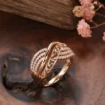 Kinel-Conjunto de anillos y pendientes de boda para novia, aretes de lujo, flor hueca de oro rosa 585, circón Natural, tendencia Vintage, joyería diaria 3