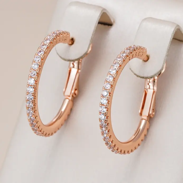 Kinel-pendientes de aro grandes para mujer, Color oro rosa 585, accesorios de circonita Natural de lujo, joyería Vintage para boda y novia 1