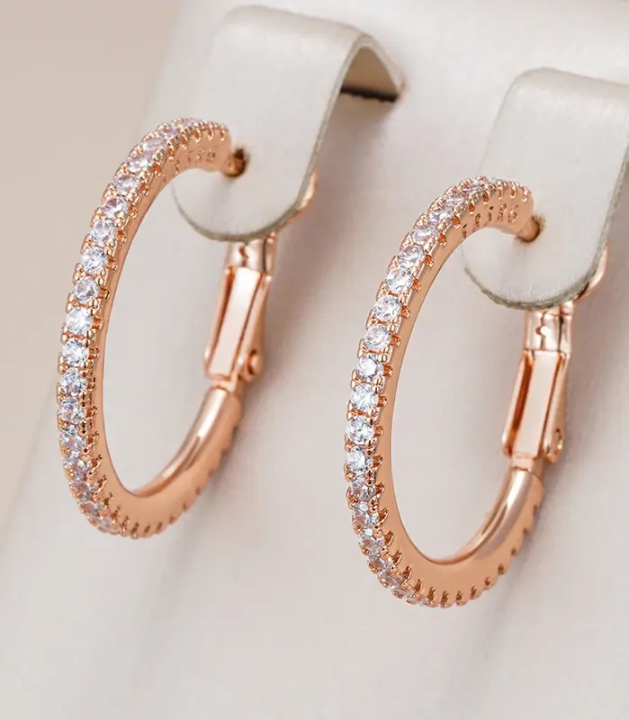 Kinel-pendientes de aro grandes para mujer, Color oro rosa 585, accesorios de circonita Natural de lujo, joyería Vintage para boda y novia 1