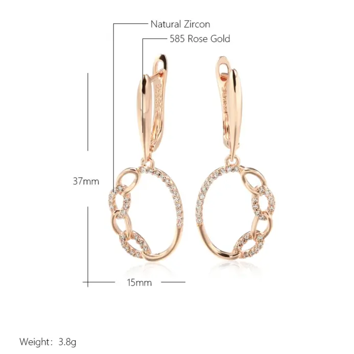 Kienl-pendientes colgantes étnicos de oro rosa para mujer, aretes de boda Vintage con circonita Natural en inglés, joyería diaria, 585 2