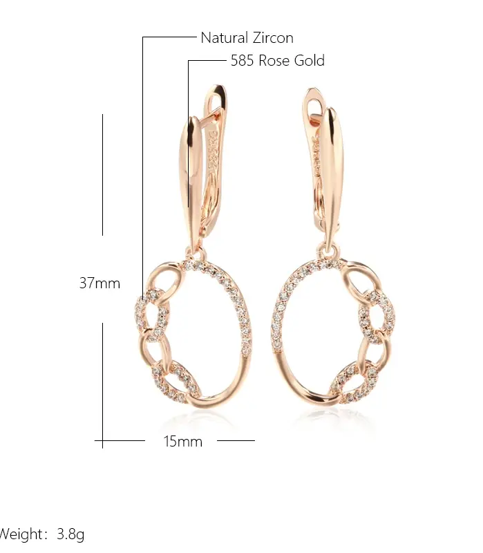 Kienl-pendientes colgantes étnicos de oro rosa para mujer, aretes de boda Vintage con circonita Natural en inglés, joyería diaria, 585 2