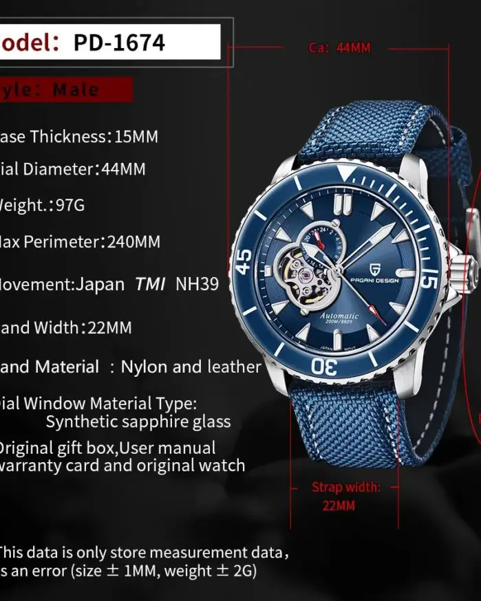 PAGANI DESIGN-Reloj de pulsera para hombre, con bisel de cerámica y zafiro, TMI-NH39 hueco, automático, resistente al agua hasta 200M 2