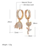 Kinel Hot 585 pendientes grandes asimétricos de Color oro rosa para mujer, accesorios de circón Natural totalmente brillante, joyería fina diaria 2