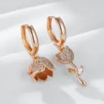 Kinel Hot 585 pendientes grandes asimétricos de Color oro rosa para mujer, accesorios de circón Natural totalmente brillante, joyería fina diaria 5