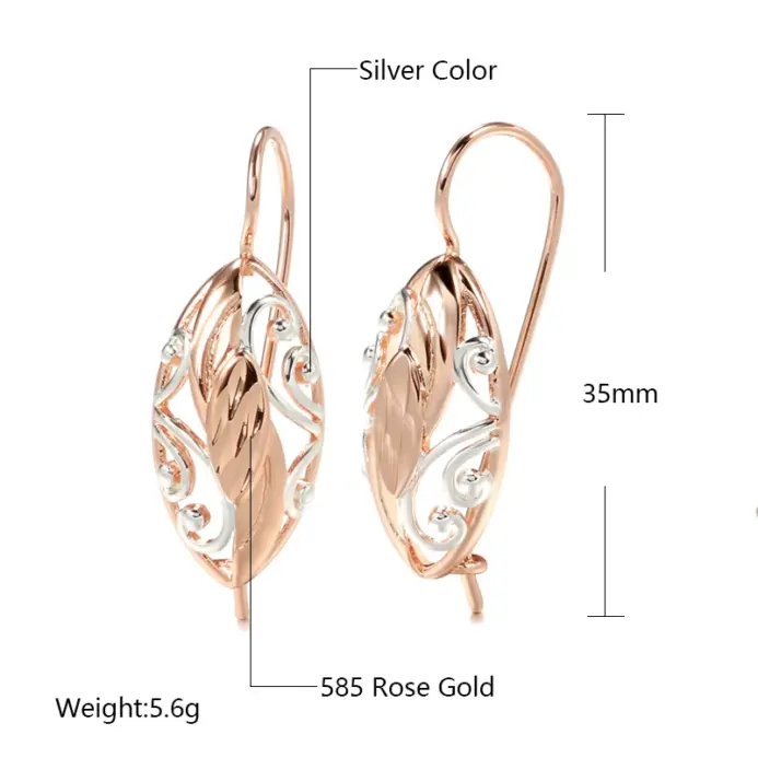 Kinel-pendientes étnicos de oro rosa 585 para mujer, aretes con flor hueca Simple, joyería Vintage para boda 2